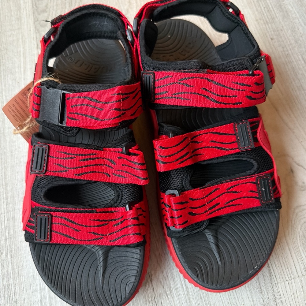 Men's Red and Black Adjustable Sandals